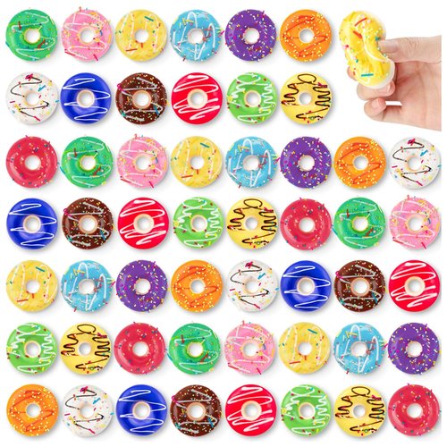 52pcs Rainbow Donut Stress Balls Mini Stress Relief Ball Foam Donuts Party Favors for Birthday Party Shop Decoration (13 Colors)
