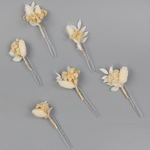 Rinlong 6Pcs Dried Flower Bridal Hairpins Boho Flower Hair Piece Pins Bride Wedding Hairpins Bridal Hair Clips Rustic Wedding Hair Accessories | Bunny Tails