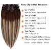 Human Hair Extensions Ubetta Clip in Hair Brown to Chocolate Brown with Honey Blonde Highlights Remy Clip in Hair Extensions for Women 7 pcs Double Weft Clip in Real Hair Extensions 16 Inch 120 Gram