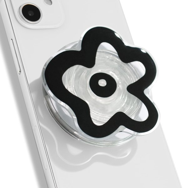 OnTheGrip Cute Transparent Daisy Flower Shape Design Mobile Phone Grip Compatible with Magsafe Multi Functional Collapsible Stand Holder for Smartphone Tablet Cell Phone Accessory (Black)