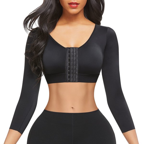 FeelinGirl Upper Arm Compression Sleeve Post Surgery Posture Corrector Tank Top Arm Slimmer Shapewear Black M