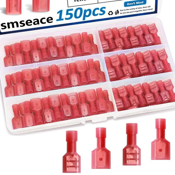 smseace 150Pcs Female/Male Spade connectors 22-16AWG Nylon Spade Quick Disconnect Connectors Insulated Spade Wire Crimp Terminal Electrical Wire Connectors Kit