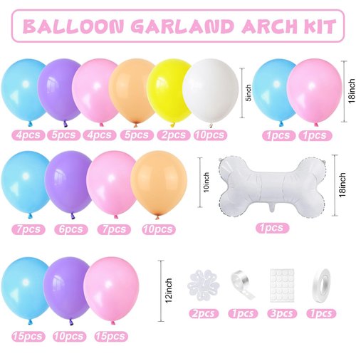 Blue Balloon Garland Arch Kit, Pastel Pink Blue Purple Yellow White Apricot Dog Balloons with Dog Bone Foil Balloon for Kids Girl Puppy Dog Paw Party Decorations Baby Shower Cartoon Party Supplies