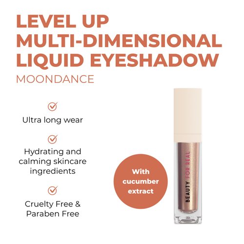 Beauty For Real Level Up Multi-Dimensional Liquid Eyeshadow, Moondance - Pearlized, Glistening Beige - Creaseless, Long-Wear Formula - Cruelty Free & Paraben Free - 0.135 fl oz