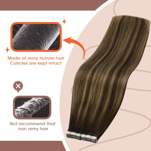 Sunny Hair Brown Tape in Human Hair Extensions Balayage Tape in Hair Extensions Human Hair Medium Brown Balayage Caramel Blonde Mix Brown Human Hair Tape Extensions Short Hair 12inch 20pcs 30g