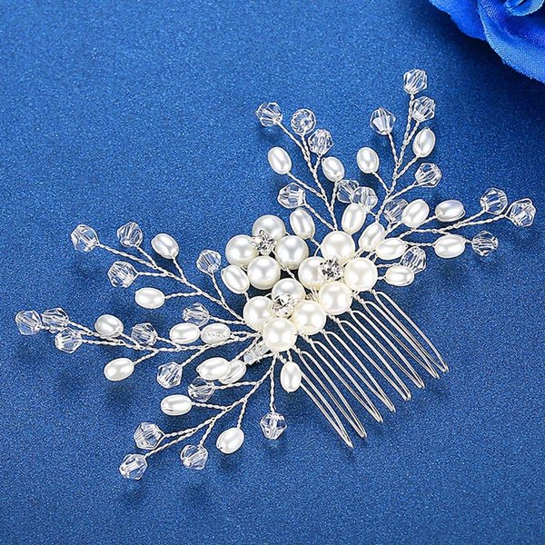mecresh Handmade Simulated Pearls Bridal Hair Comb wedding Hair Pin Accessories Tiaras for White Day for White Day