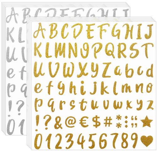 Waynoda 810 Pieces 10 Sheets Self-Adhesive Glitter Gold Silver letter stickers, Alphabet Number Stickers, Decals for Sign, Mailbox, Notebook, Window, Classroom Decor, Door, Business, Address Number (1