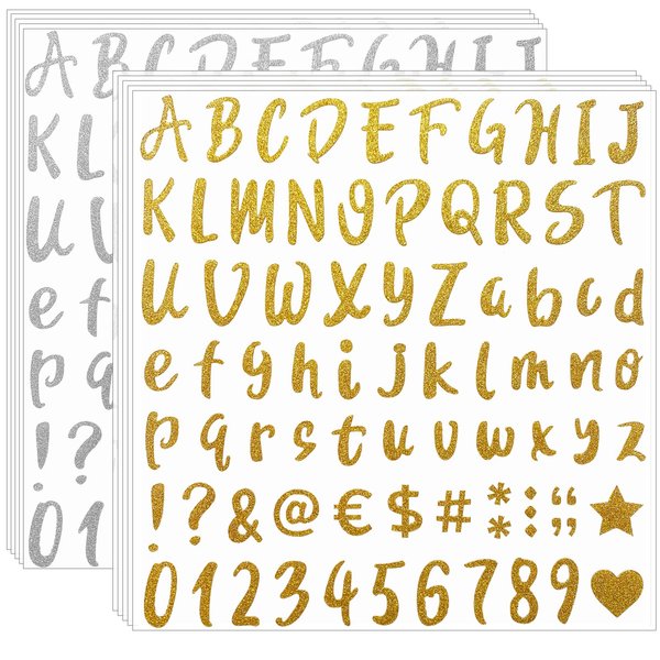 Waynoda 810 Pieces 10 Sheets Self-Adhesive Glitter Gold Silver letter stickers, Alphabet Number Stickers, Decals for Sign, Mailbox, Notebook, Window, Classroom Decor, Door, Business, Address Number (1