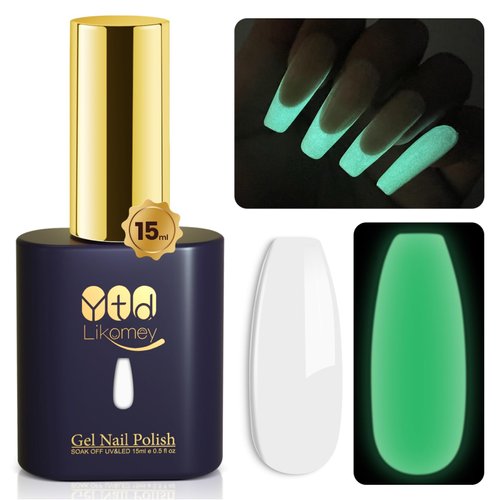 YTD Likomey Glow in the Dark Gel Polish,15ml White Green Luminous Glow Effect UV Nails Gel,Fluorescent Bright Neon Shiny Salon Home DIY UV Manicure Nail Art Varnish,YG379
