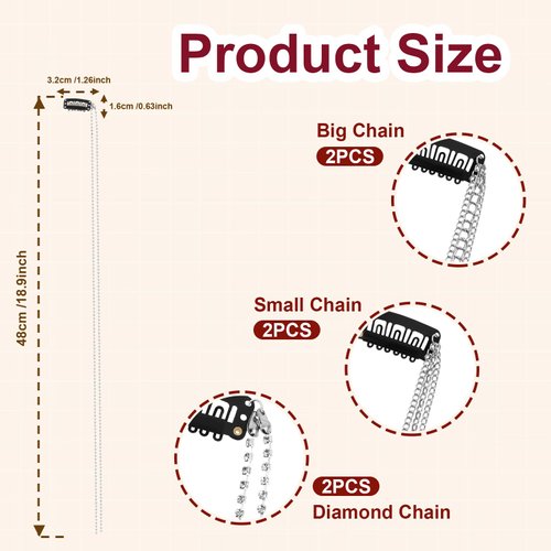 6Pcs Rhinestones Hair Chains Hair Clip Crystal Hair Extension Bling Long Tassel Headwear Sparkly Silver Hair Accessories for Women Girls Bride Braids Wedding Party Daily Decorative