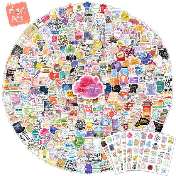 640Pcs Inspirational Quote Stickers for Teens, Motivational Planner Stickers for Adults Women, Scrapbook Stickers for Kids, Positive Affirmation Stickers for Book Phone Laptop Journal