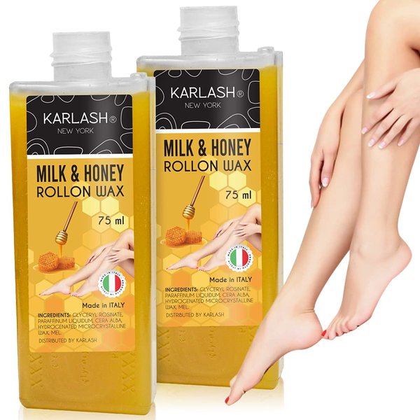 Karlash Professional Roll On Wax, Depilatory Hair Wax Removal for Body Hair, legs, arms hair Removal Wax Cartridge 75ml - Made in Italy - 2 Pieces (Honey)