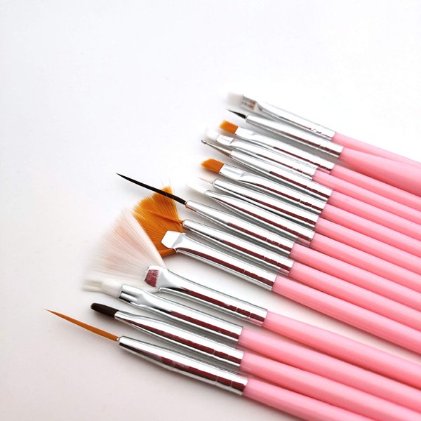 15pcs Pink Nail Art Brushes Set, Nail Art Design Tools, Nail Dotting Tools, Nail Dust Brush, Striping Nail Art Brushes for Long Lines, Nail Drawing Pen For Nail Design