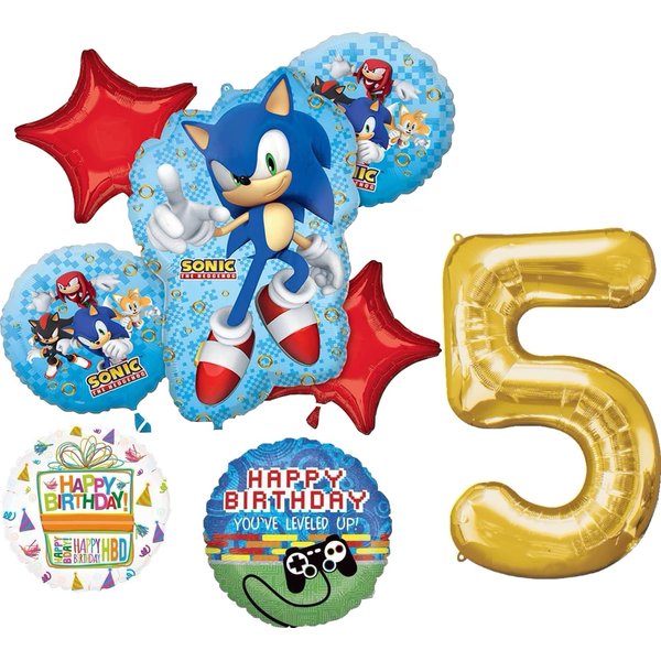Anagram Sonic Video Gamers 5th Birthday Party Supplies Hedgehog Foil Balloon Bouquet Decorations