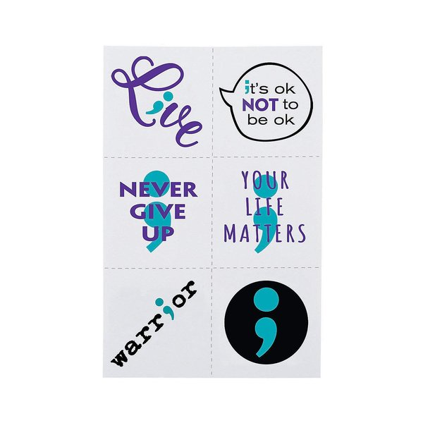 Mental Health Awareness Semicolon Temporary Tattoos - Apparel Accessories - 72 Pieces