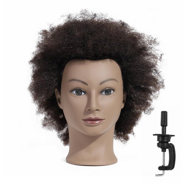 Romance Queen Mannequin Head Human Hair Curly For Black Women Training Head Cosmetology Doll Head for Hairdresser Girls Manikin Head Practice Styling Braiding with Stand
