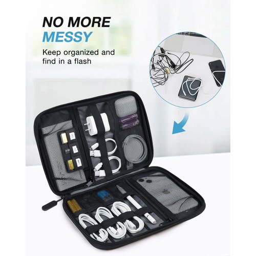 BAGSMART Electronics Organizer Travel Case, Small Cable Organizer Bag for Essentials, Tech Organizer as Accessories, Cord Organizer for Phone, Power Bank, SD Card, Black
