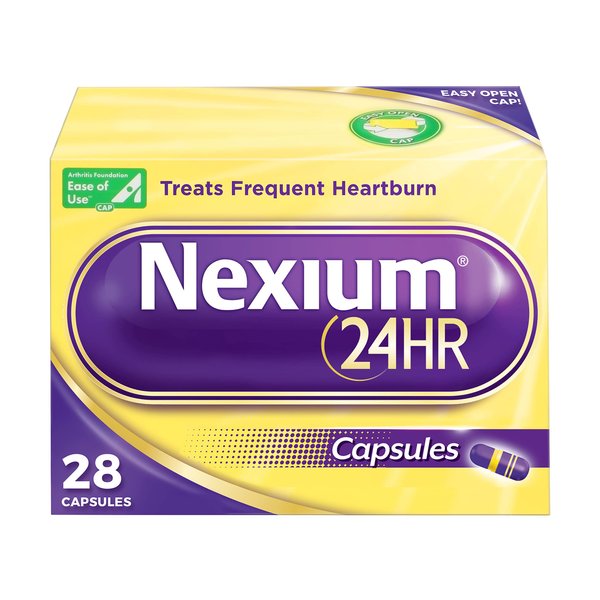 Nexium 24HR Acid Reducer Heartburn Relief Capsules for All-Day and All-Night Protection from Frequent Heartburn, Heartburn Medicine with Esomeprazole Magnesium - 28 Count