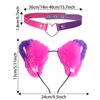 Pistha Furry Pink Purple Cat Ear Headband and Love Heart Leather Chocker for Halloween Animal Costumes Accessories