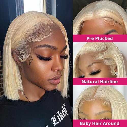 Blonde Bob Wig Human Hair 613 Lace Front Wig Human Hair 200% Density 13x4 HD Lace Frontal Wigs Human Hair Pre Plucked With Baby Hair Glueless Short Straight Bob Wigs for Women (14 inch, 613 bob wig)