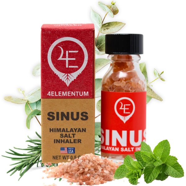 4Elementum Sinus Himalayan Salt Inhaler - Infused with Natural Eucalyptus, Peppermint and Rosemary - Supports Relief from Allergies, Colds, and Congestion