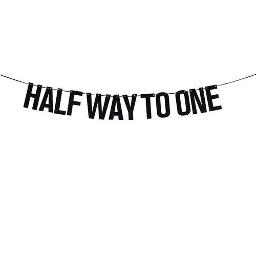 Black Glitter Half Way to One Banner for Baby's 6 Months Birthday Party Decorations, Baby Shower Birthday Party Favor Supplies