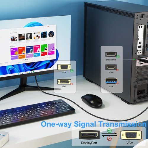 DteeDck DisplayPort to VGA Cable 3Ft, DP Display Port to VGA Adapter Cable Converter Male to Male Braided Cord for Monitor Desktop Laptop Display Projector HDTV