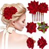 ASTRYAS 4 Pieces Rose Flower Hair Clip Red Rose Bridal Hair Pins Rose Brooch Mexican Flower Hair Accessories for Woman Party Wedding Flamenco Dancer