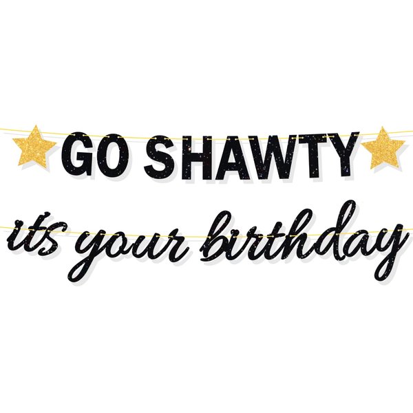Ushinemi Glitter Go Shawty It's Your Birthday Banner, Rap Hip Hop Birthday Party Decorations, Black Funny Birthday Photo Backdrop