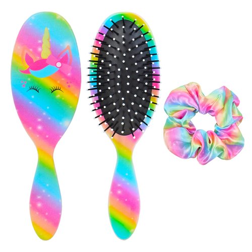Girls Detangling Brush for Curly, Wet/Dry, Thick Hair - Pain-Free Brushing for Women (Rainbow Unicorn)