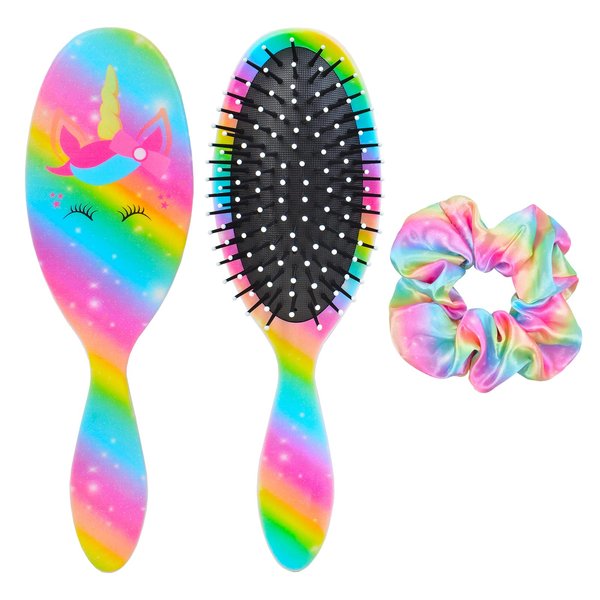 Girls Detangling Brush for Curly, Wet/Dry, Thick Hair - Pain-Free Brushing for Women (Rainbow Unicorn)