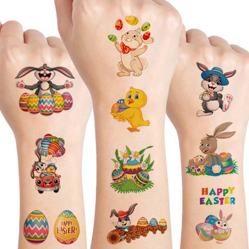 UVUXO Easter Temporary Tattoos for kids - 10 Sheets Easter egg and Rabbit Chick Temporary for Girls Boys Easter Birthday Party Supplies Gifts for Kids