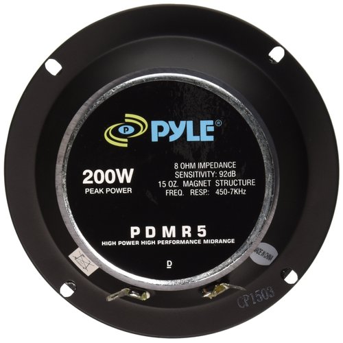 Pyle 5 Inch Woofer Driver-Upgraded 200 Watt Peak High Performance Mid-Bass Mid-Range Car Speaker 450Hz-7kHz Frequency Response 15 Oz Magnet Structure 8 Ohm w/ 92dB and Paper Coating Cone-PDMR5 Black