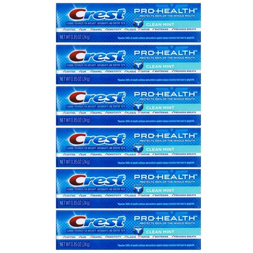 Crest Pro-Health, Clean Mint Toothpaste, Travel Size 0.85 oz (24g) - Pack of 6