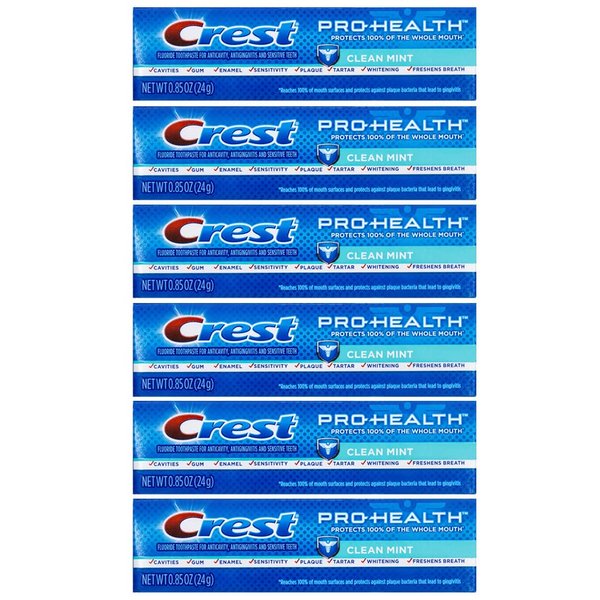 Crest Pro-Health, Clean Mint Toothpaste, Travel Size 0.85 oz (24g) - Pack of 6
