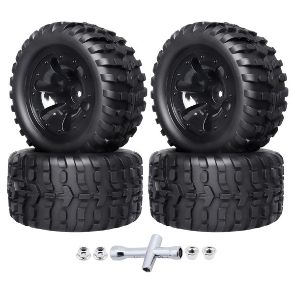 Hobbyfire PreGlued 12mm Hex 1/10 Scale RC Truck Tires and Wheels Compatible with Traxxas Rustler VXL Redcat Volcano Brushless 2s 3s Lipo