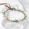 KorViSHOW Handmade Pink Flower Crown Girls Hair Wreath Bridal Flower Headband Green leaf Headpiece Flower Hair Accessories for Weeding Birthday Party Cosplay