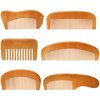 6 Pieces Handmade Wooden Comb Wood Hair Comb Wooden Beard Comb Natural Green Sandalwood Wide and Fine Teeth Comb Set with Anti Static and No Snag Handmade Brush for Kids, Women and Men (Cute Style)