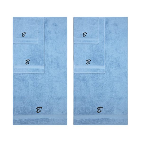 Monogrammed Towel Set, Hotel & Spa Quality, Super Soft, Highly Absorbent, Bathroom Sets, 100% Cotton Personalized 6 Piece Towel Set, Includes 2 Bath Towels, 2 Hand Towels, 2 Washcloths, Blue