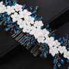 Kercisbeauty Rhinestones Beads White Flower Statement Hair Comb for Wedding Brides Bridesmaid Women Girls Special Ocaasion Jewelry (Sky)