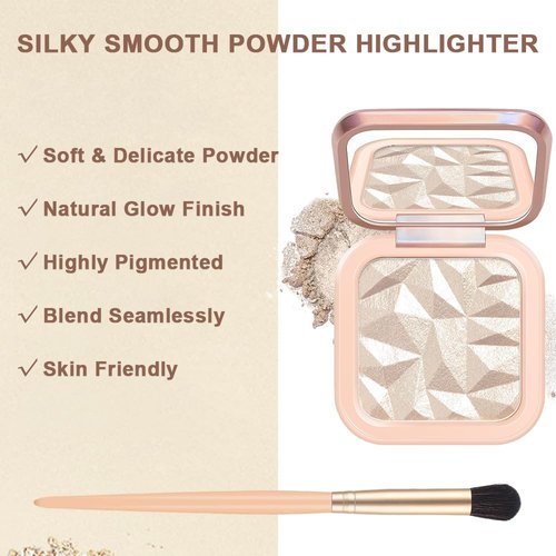 Mysense Face Highlighter Powder Palette, Shimmery Highlighter Makeup, Highlight Face Illuminator Makeup, Iluminadores De Maquillaje, Natural Glow Finish, with Mirror & Brush