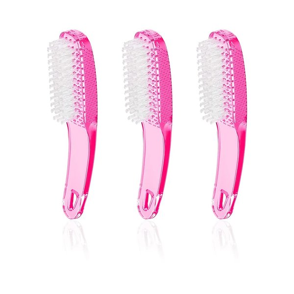 KLDKUST 3Pcs Nail Cleaning Brushes, Thick Handle Hand Fingernail Clean Brush Manicure Tools Scrub Cleaning Brushes for Toes and Nails (Red)