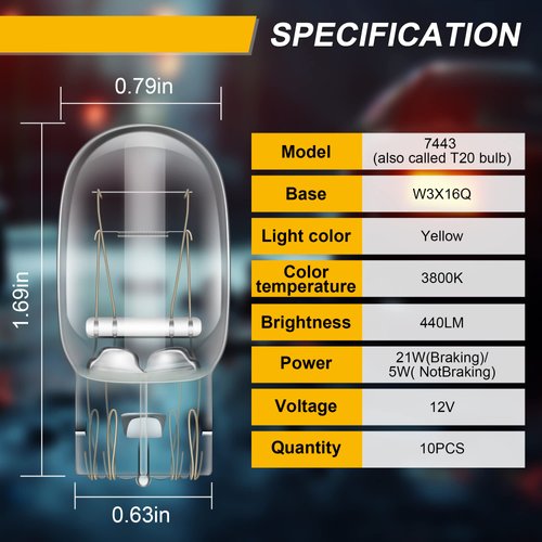 Meonum 7443 Bulb, 10 Pcs Brake Light Bulb for Daytime Running(DRL), T20 Automotive Reverse/Strobe Brake/Tail/Backup/Parking/Tail Light/Turn Signal Replacement for Cars, Trucks, SUVs
