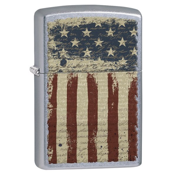 Zippo Lighter: Aged American Flag - Street Chrome 77091