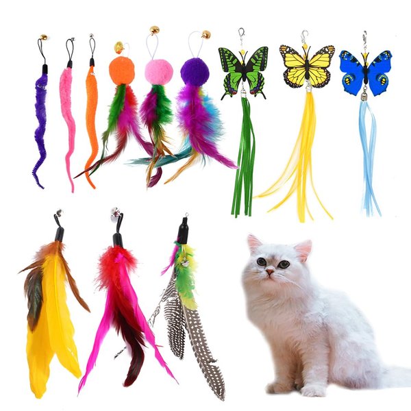 ZHGG Cat Toys Feather Replacement Core, 12PCS Cat Feather Toys Plush Toy Core Replaceable Cat Stick Attachment