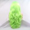 Neon Green Curly Real Hair Wig Fluorescent Green Handmade Synthetic Lace Front Wigs for Women Long Body Wave Pastel Green Wig Preplucked Hairline Real Hair Wig Baby Hair Daily Cosplay 24 Inch
