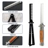 2 PCS Butterfly Comb Stainless Steel and Wood Grain folding beard combs Foldable Pocket Comb For Beard, Mustache,Scalp Hair,Salon Beauty Tool