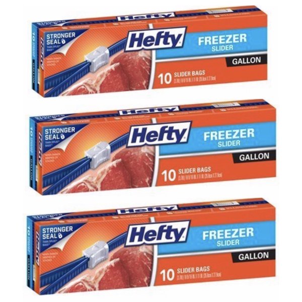 Hefty Slider Gallon Freezer Bags 10 Count (Pack of 3)