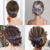 Wedding Hair Combs, Crystal Flwoer Hair Clips Bride Bridesmaid Hair Sides Comb Rhinestone Barrettes, Pearl Flower Hair Pins Hair Accessories for Women Girls (Royal Blue)