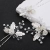 Teyglen 3pcs Flower Wedding Hair Pins Silver Leaf Flower Headpiece Hair Accessories for Bride Wedding Hair Pins Clips Bridal Crystal Beads Hair Piece for Women Flower Girls